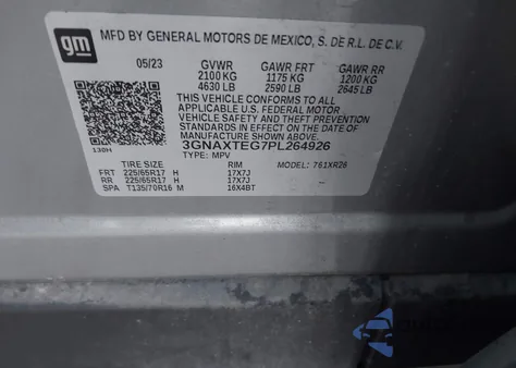 2023 Chevrolet Equinox Awd 2Fl из США, поврежденный, VIN 3GNAXTEG7PL264926